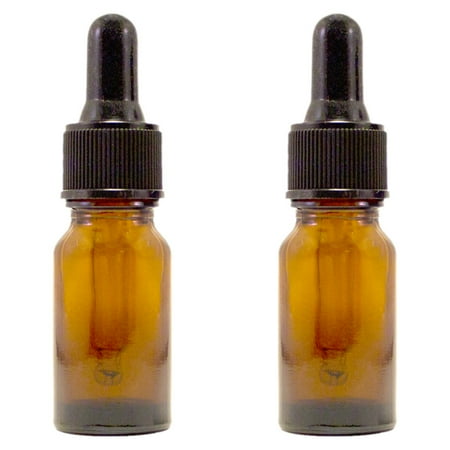 Amber Glass Bottle - 10 ml (1/3 fl oz) w/ Glass Dropper - Pack of 2