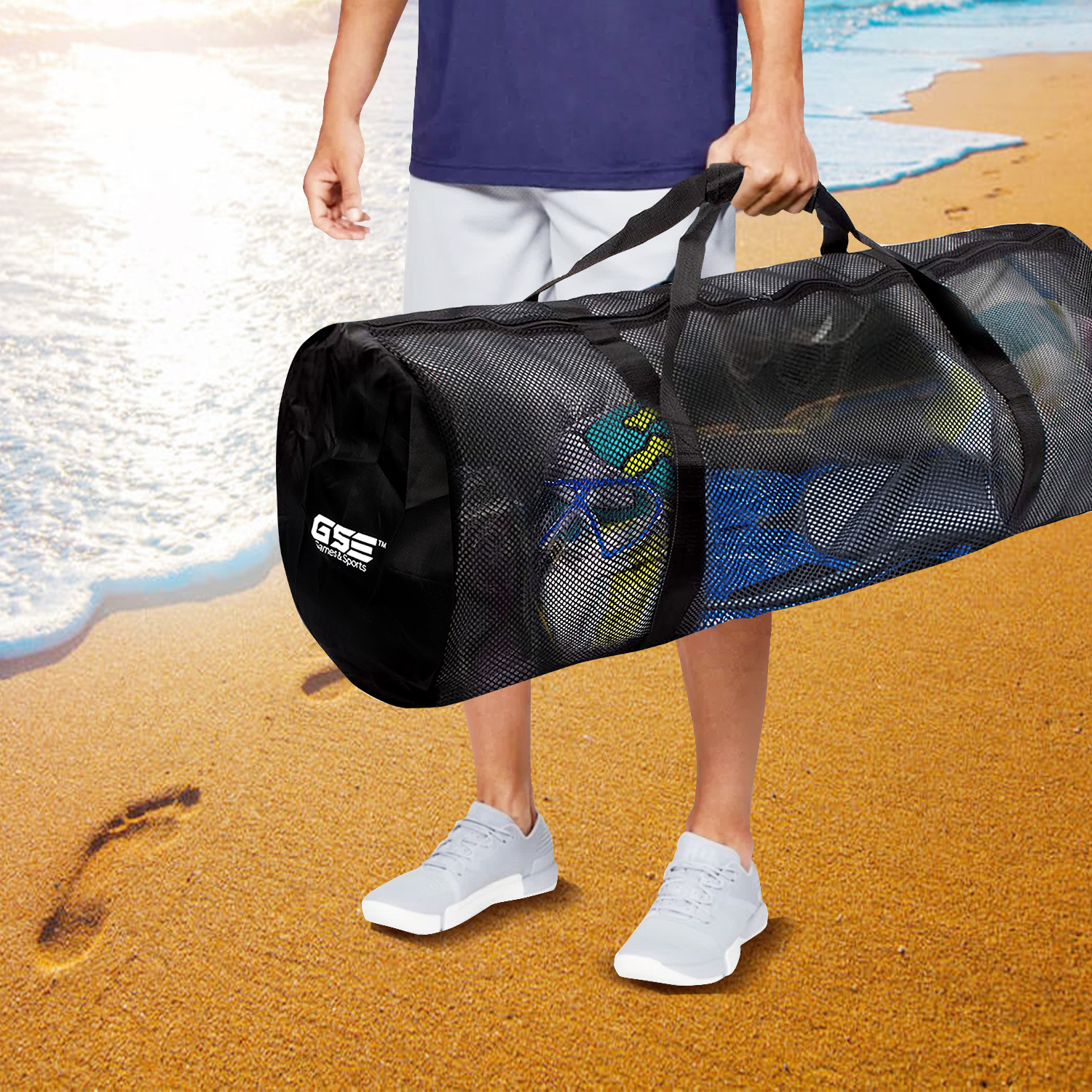 Mesh Dive Bag,Cylindrical Mesh Design Duffle Bag With Adjustable Strap | Multifunctional Large Capacity Snorkel Equipment With Inside Hook For Fitness, Camping, Vacation