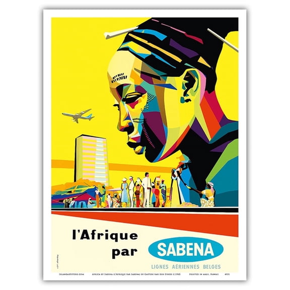 Africa by Sabena (l’Afrique par Sabena) - Sabena Belgian World Airlines - Vintage Airline Travel Poster by Gaston van den Eynde c.1960 - Master Art Print (Unframed) 9in x 12in