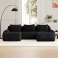 thumbnail image 4 of FFH 114" U Shaped Sectionals for Living Room with Ottoman, Modular Cloud Sofa, Flannelette Fabric (Black, 3 Seater with 2 Ottoman), 4 of 18