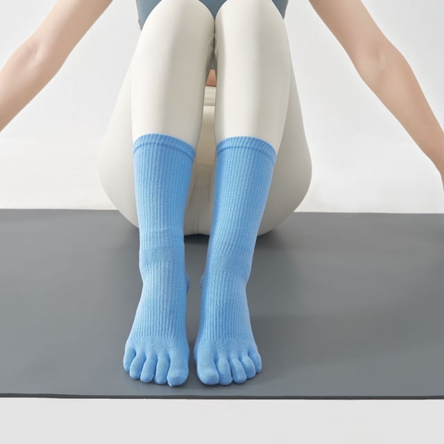 Calcetines de yoga Presión profesional Tubo alto Pilates Calcetines deportivos Pegamento Antideslizante Algodón Tubo medio Punta dividida Calcetines de cinco dedos