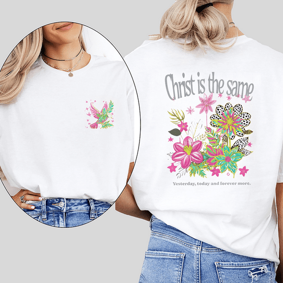 Womens Unchanging Christ Hebrews 13:8 Tops Forever Scripture Graphic Tees Faith Based Spiritual Shirts Short Sleeve Trendy Tops for Holiday White,S