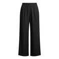thumbnail image 5 of Women's Casual Cotton Linen Blend Pants Loose Fit Solid Color Elastic Waist Straight Leg Long Pants Black, 5 of 6