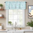 thumbnail image 2 of Retro Blue Checkered Valance Curtain Watercolor Lines Geometric Minimalist Window Valances Rod Pocket Short Curtains Window Treatments for Kitchen Bedroom Bathroom Laundry 60" x 14", 2 of 9