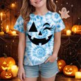 thumbnail image 2 of KPOPLK Girls Halloween T Shirt Cute Tie Dye Graphic Short Sleeve Crew Neck Kids Fall Party Top Size 8-9 Years,Blue, 2 of 5