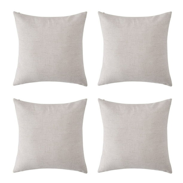 Fundas de almohada en blanco, funda de cojín con aspecto de lino sintético, fundas de almohada decorativas para sofá, 18.0 x 18.0 in, color crema, juego de 4, sin relleno de almohada