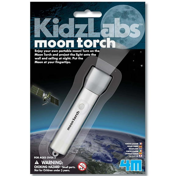 4M: KidzLabs - Moon Torch - Portable Projecting Toy Flashlight, Adjustable Focus Lens, Cast On Walls-Ceilings, Realistic Moon Image, Handheld, Kids 5 