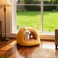 thumbnail image 6 of Plush Cat Bed Cave, Warm Semi-Enclosed Pet Bed with Removable Cushion & Pom-Pom Toy for Small Cats/Kittens/Small Dogs Under 7lbs, Cozy Anti-Anxiety Winter Teal Bed, 6 of 7