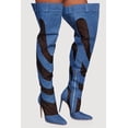 thumbnail image 2 of Women's Chevron Mesh Insert Denim Thigh High Stiletto Heel Boots, 2 of 3