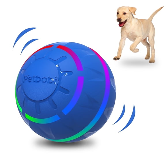 Petbobi Interactive Toy Dog Ball, Active Rolling Ball for Dogs with Flashing LED Light, Moving Bouncing Toys Ball for Medium Large Dogs, USB Rechargeable, Blue