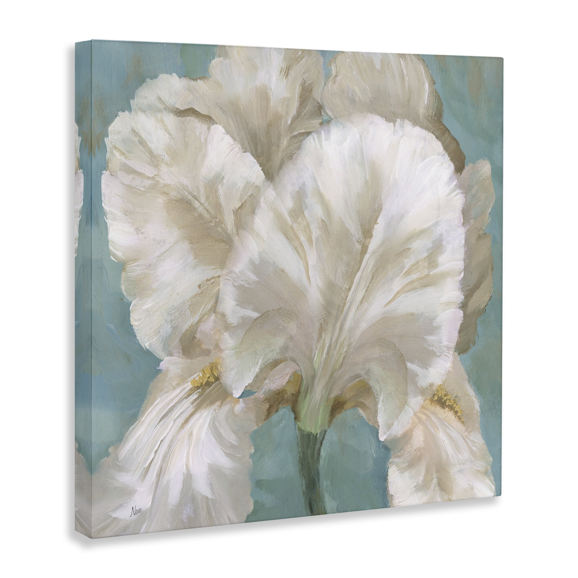 Stupell Industries White Iris on Blue Botanical & Floral Painting Gallery Wrapped Canvas Art Print Wall Art, 36 x 36