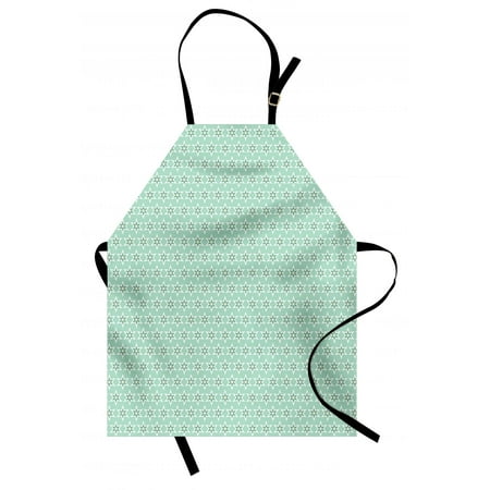 Turquoise Apron Monochrome Star Pattern Horizontal Rows Space Inspirations Lined Background, Unisex Kitchen Bib Apron with Adjustable Neck for Cooking Baking Gardening, Mint White Cream, by (Best Neck Cream For Horizontal Lines)