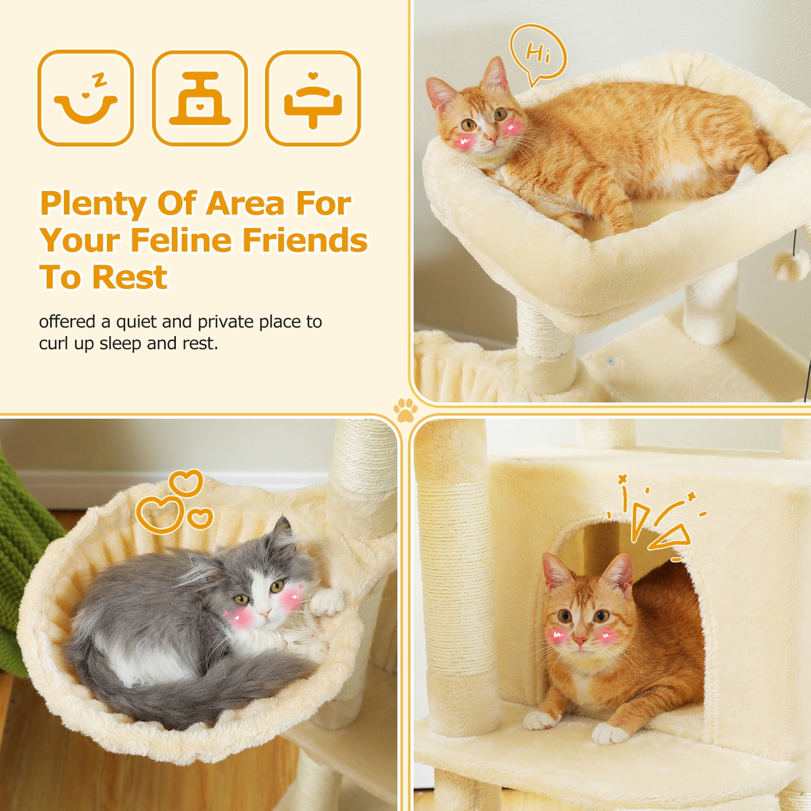 Pefilos 41" Cat Tree Tower for Indoor Cats, Multi-Level Cat Condo House with Cozy Plush Perches Cats Play House, Beige