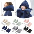 thumbnail image 2 of H-Shape Inflatable Neck Pillow Hooded Portable Neck Support for Airplane, Travel, Office & Car Sleeping, 2 of 5