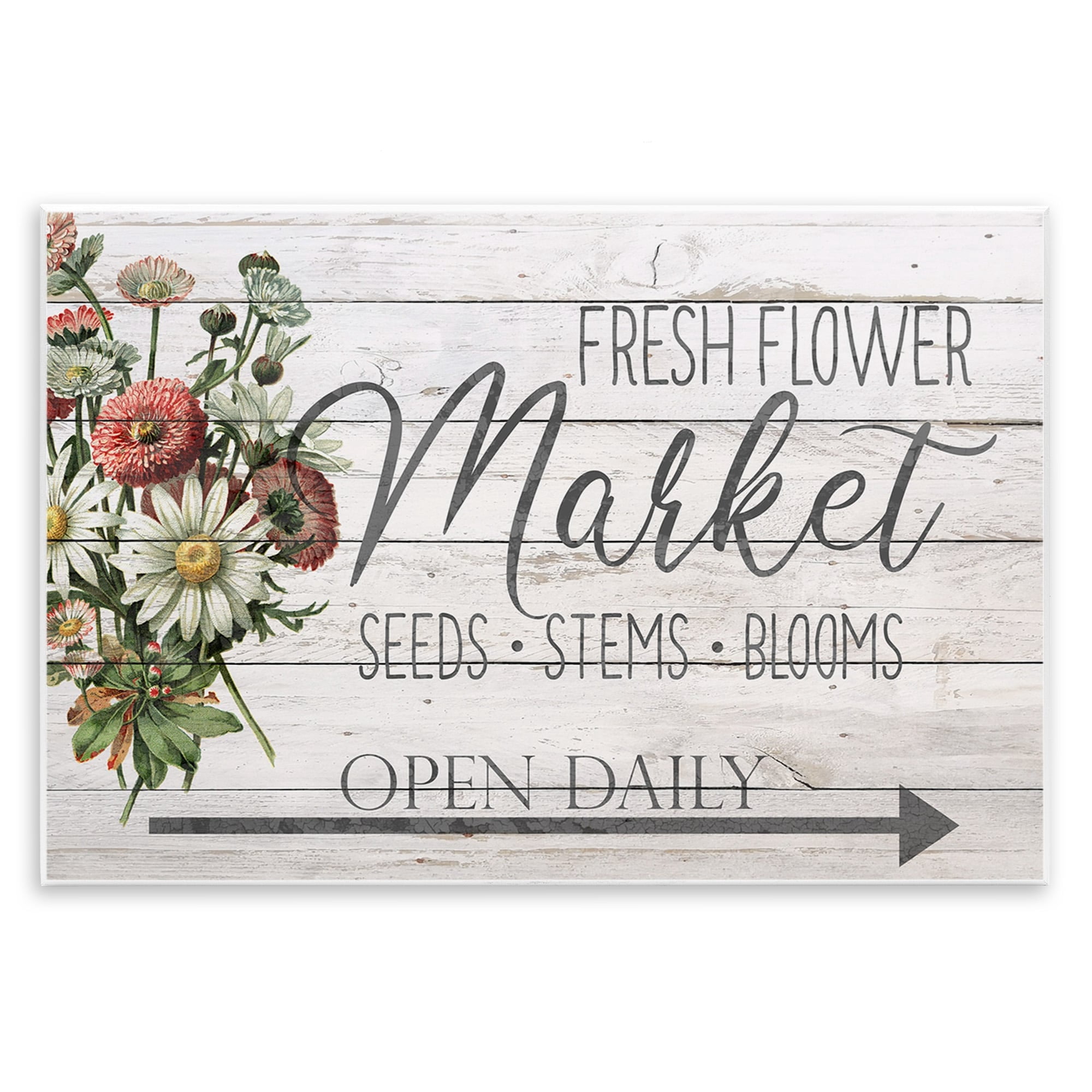 The Stupell Home Decor Farmhouse Planked Look Fresh Flower Market Open Daily Wall Plaque Art