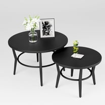 ALAULM Outdoor Black Nesting Round Coffee Table Set, 2PCS Space-Saving Solution for Patio, poolside & porch