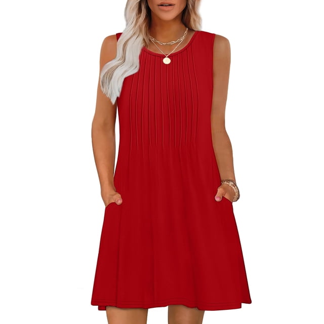 Vestido de verano OFEEFAN 2025, plisado, holgado, de primavera, rojo para mujer
