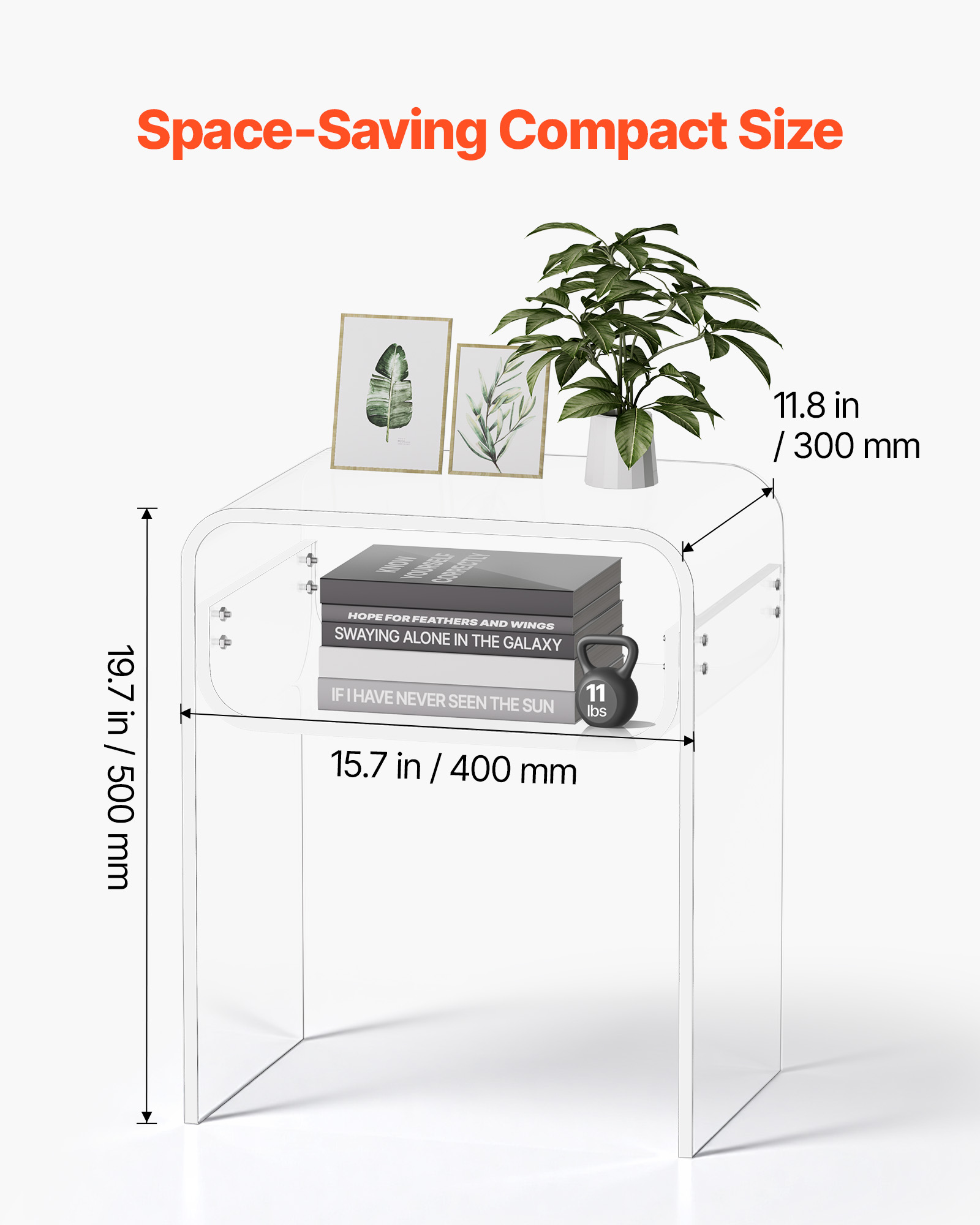 VEVOR Acrylic Side Table, 2 Tiers Clear Bedside Table with Storage Shelf, Modern Rectangle Acrylic End Desk, Transparent Thick Nightstand for Bedroom, Living Room, Study, 11.8 x 15.7 x 19.7in (Clear)