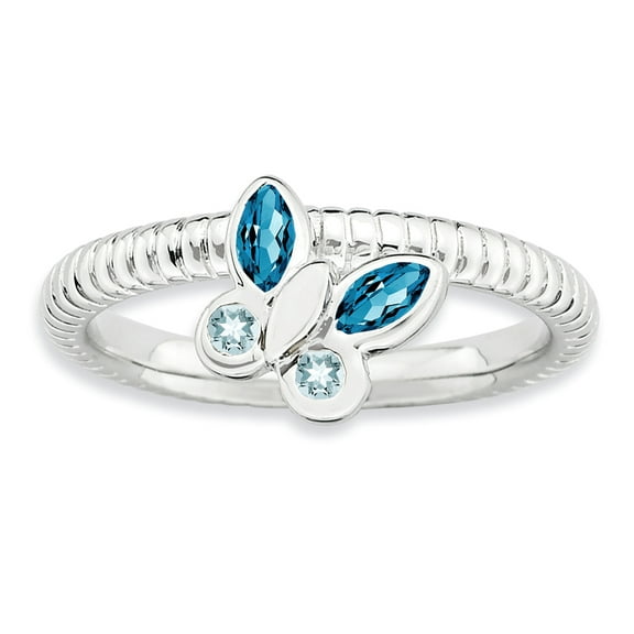 Stackable Expressions Sterling Silver Light Blue and Sky Blue Topaz Butterfly Ring