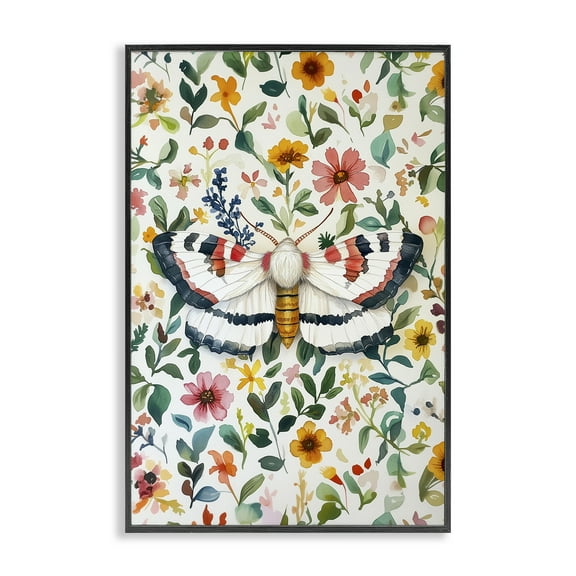 Stupell Industries Butterfly & Bright Flowers Floral Painting Black Framed Art Print Wall Art, 12 x 18