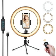 JINGPENG 10.2'' LED Ring Light with Height Adjustable Tripod Stand, with Phone Holder, 3 Light Modes, 10 Brightness Levels, Remote Control for Tiktok, Selfie, Video, Live Streaming