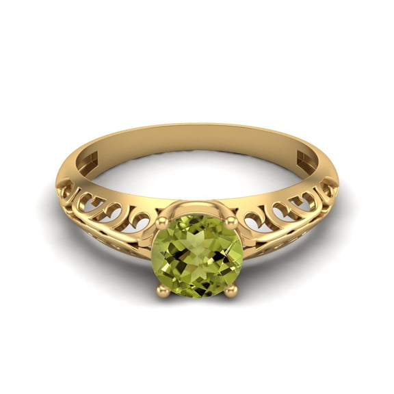 0.85 Ctw Round Peridot 925 Sterling Silver Gold Vermeil Solitaire Filigree Women Valentines Day Gifts Ring