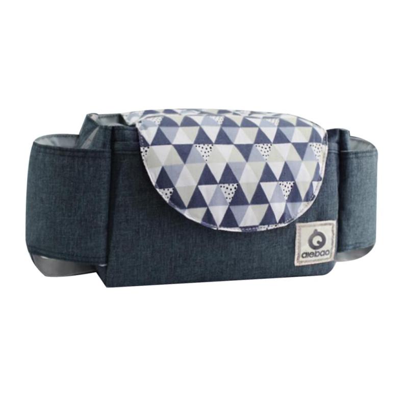 New Pushchair Organiser Bag Stroller Storage Wipes Cup Holder Shoulder Strap - Dark Blue, Size: 21x12x12cm