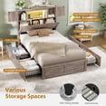 thumbnail image 5 of Farmhouse Storage Bed Frame, Twin Platform Bed with Bookcase Headboard and 4 Drawers, No Box Spring Needed, Gray Industrial Wood Bedroom Furniture, 5 of 8