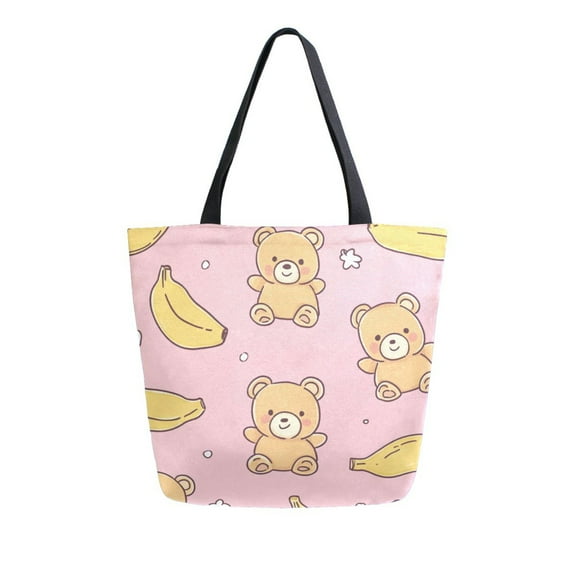 Large opening canvas tote bag, thickened canvas shopping bag, commuter handbag, multi-color available. Bears and Bananas