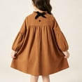 thumbnail image 2 of OGLCCG Girls Lantern Long Sleeve Dress Kids Flowy Pleated Crewneck A-Line Fall Dresses Birthday Princess Dress(Brown,7-8 Years), 2 of 3