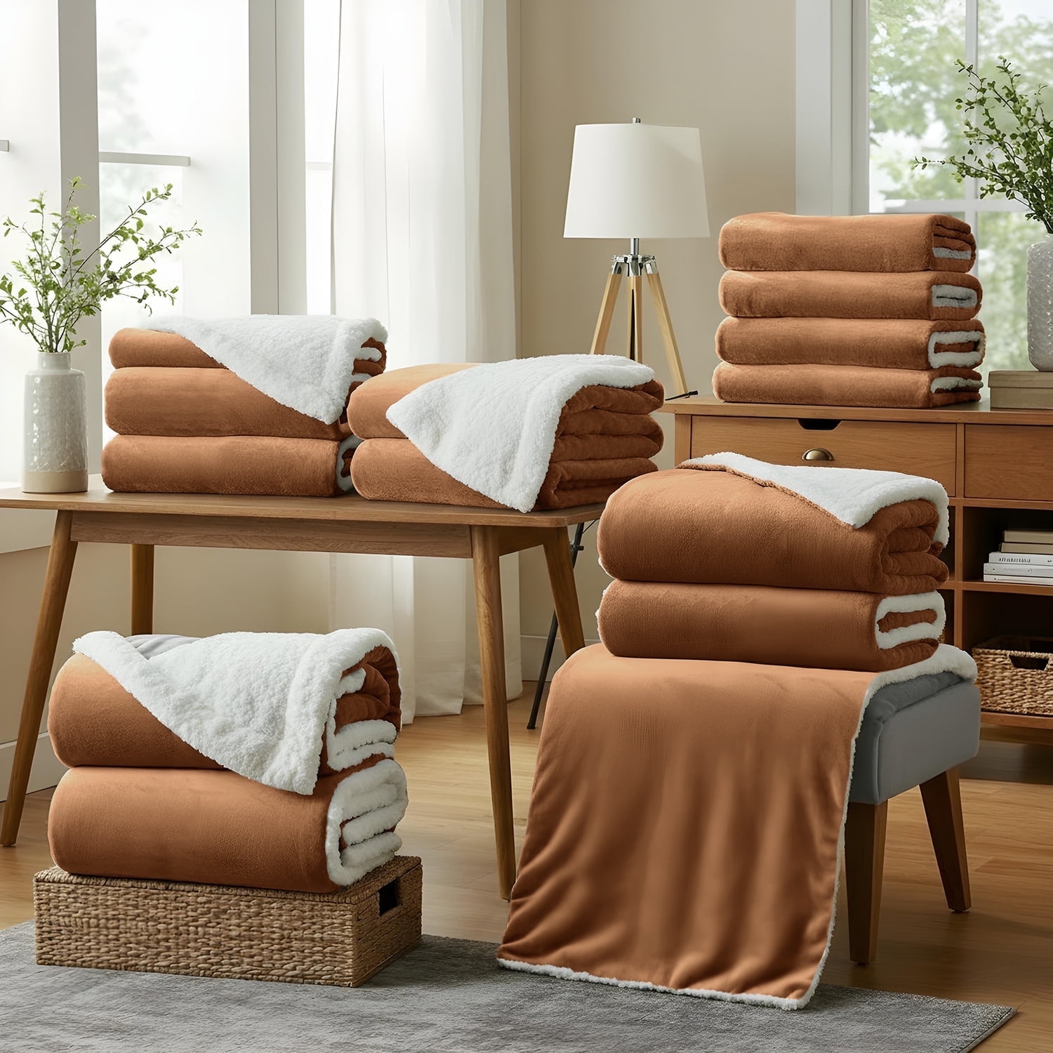 Moonlight20015 Wholesale Sherpa Fleece Throw Blankets 12-Packs Warm & Soft Plush Twin Size for Charity, Shelter, & Home Washable, Lightweight & Cozy Camel