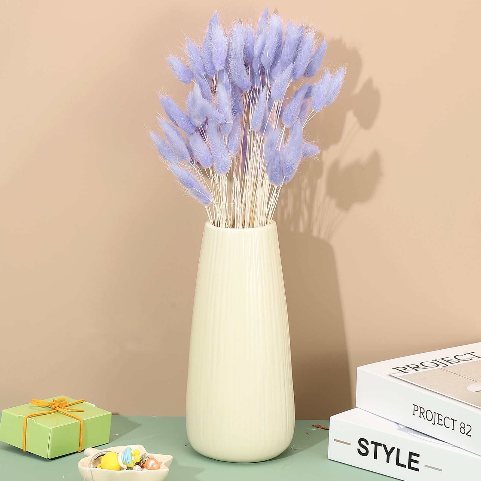 Uxcell 15.7in Bunny Tails Dried Flowers, 150pcs Pampas Grass Decor Rabbit Tail Natural Pampas Grass Bulk Fluffy Faux Pampas Grass Small Dried, Purple