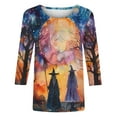 thumbnail image 5 of yoeyez Graphic Tshirts for Women Halloween Vintage Witch Shirts 3/4 Sleeve Crewneck Tunic Tops Purple,S, 5 of 6