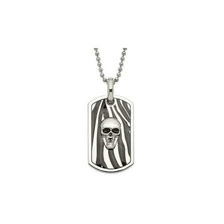 Mens Stainless Steel Black Enamel Skull Dog Tag Pendant Necklace with Chain for Men