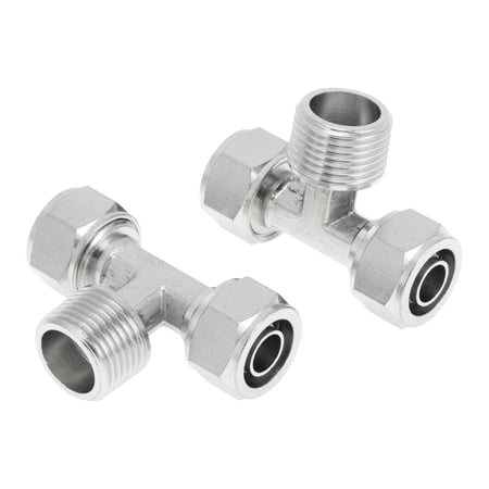 Unique Bargains Push to Connect Air Fittings 1/2" T Type Air Line Quick Joint Nickel-plated Copper 3/8"BSPT 2 Pcs Silver Tone