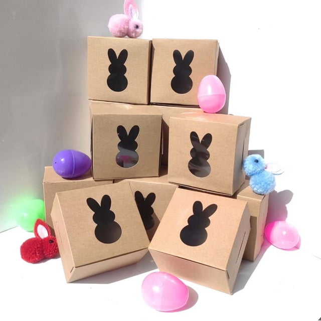 Dvkptbk 10pcs Easter Gift Box Kraft Paper Box with Bunny-Shaped Window Party Box Wedding Gift Box Easter Decoration easter decorations