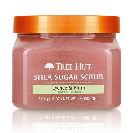 Tree Hut Shea Sugar Scrub Lychee & Plum, 18oz, Ultra Hydrating and Exfoliating Scrub for Nourishing Essential Body