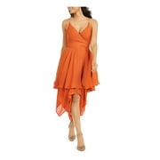 THALIA SODI Womens Orange Spaghetti Strap Above The Knee Layered Party Dress S