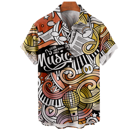 

MLFU Boys Musical Casual Button Down Short Sleeve Tees with Pocket Cotton Clothing Sizes Kids-Adult Unisex