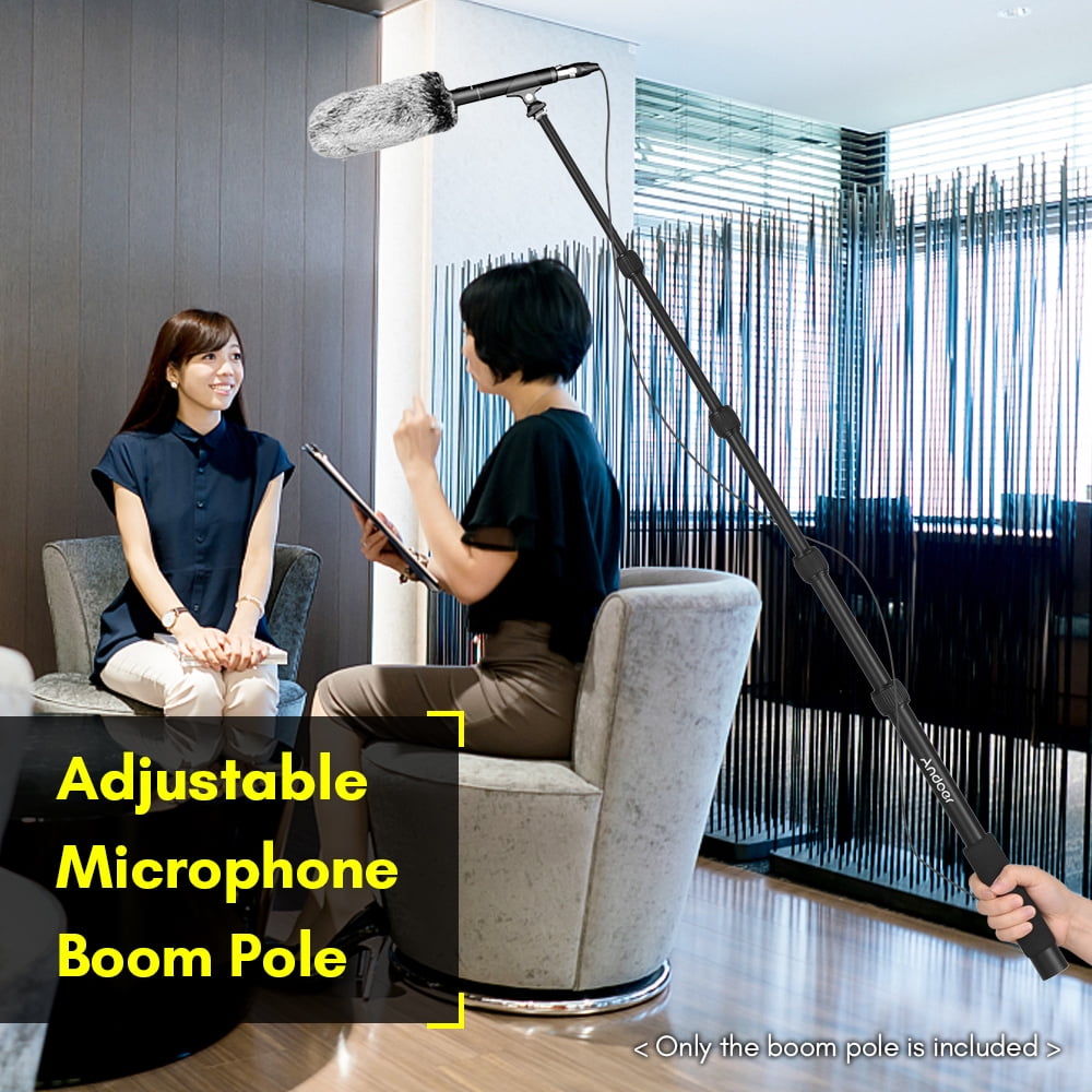 Andoer Extendable Handheld Microphone Boom Arm, 5-Section Aluminum Alloy Pole with 1/4 Inch Screw & Thread, Foam Grip, Locks, Adjustable Length 40cm-155cm/15.7in-61in