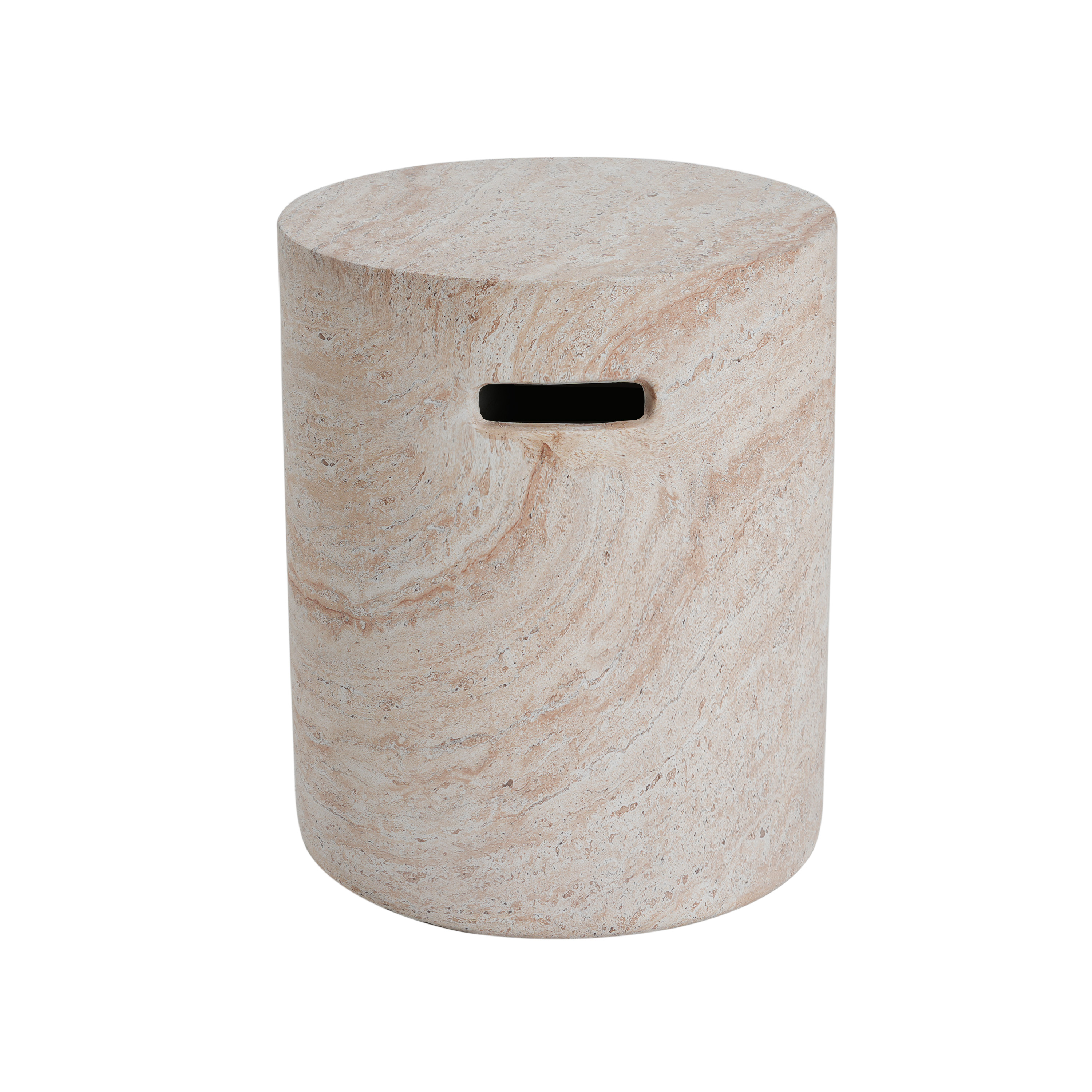 Side Table, Outdoor Indoor Lightweight Concrete Table with Side Handles for Patio Garden, Travertine Finish