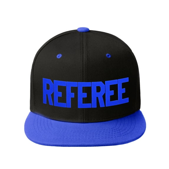 Classic Snapback Referee Hat High Profile Flat Bill Visor Adjustable Back Cap, Black Royal Blue