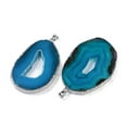 thumbnail image 2 of Natural Agate Big Pendants Oval Charms Dyed & Heated with Platinum Plated Brass Findings Blue 50~62x33~43x5~7mm Hole: 7.5x4.5mm, 2 of 3