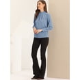 thumbnail image 4 of Unique Bargains Stand Collar Chiffon Blouse for Women's Long Sleeve Work Shirt L Grey Blue, 4 of 6