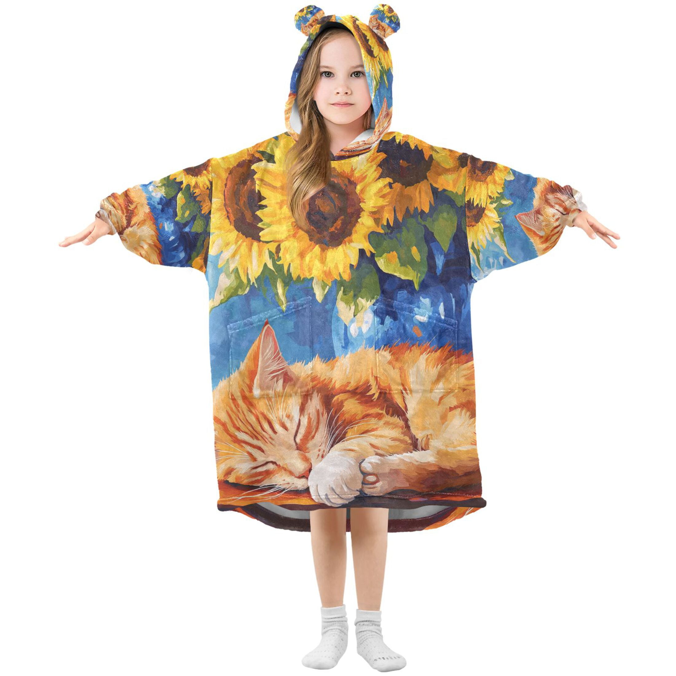 YAZAOO Kids Wearable Blanket Hoodie Warm and Cozy Sunflower Dreams Flannel Sweatshirt