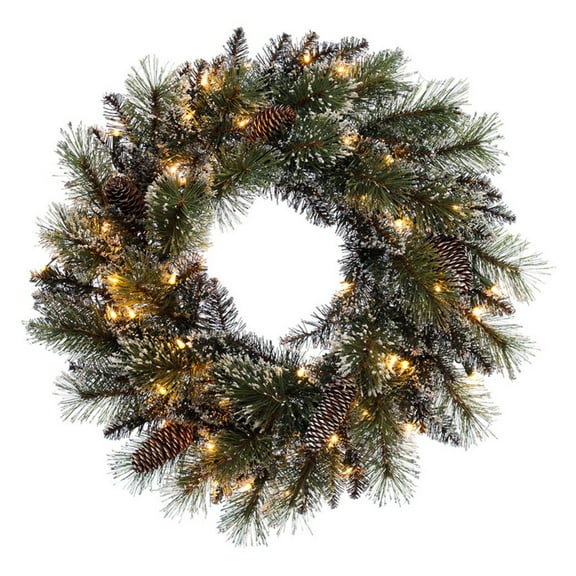 Puleo International  24" Pre-Lit Snowy Wreath