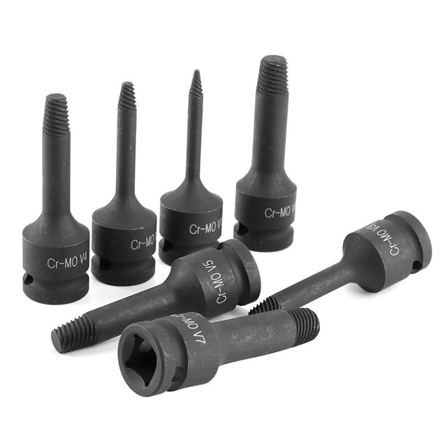 Damaged Thread Extractor, Stripped Screw Remover Tool Improve Working Efficiency 7pcs Various Specifications For Pneumatic / Electric / Manual Wrench