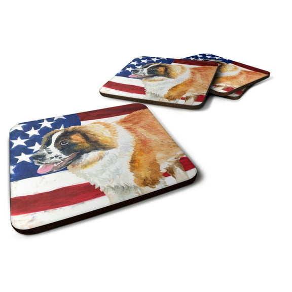 Saint Bernard Patriotic Foam Coaster Set of 4