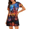 thumbnail image 1 of Balery Magical Stained Glass Castle Camisón de manga corta con cuello redondo para mujer, cómodo y elegante., 1 of 6