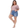 thumbnail image 3 of DARING DIVA Women's Plus Round Neck Hollow Flare Sleeve Casual Blouse 1X Pink, 3 of 6